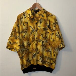Vintage Alan Stuart Tropical Yellow and Black Patterned Shirt XL Narcos Miami